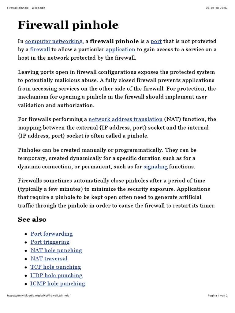 Firewall Pinhole Explained | PDF | Firewall (Computing) | Port ...