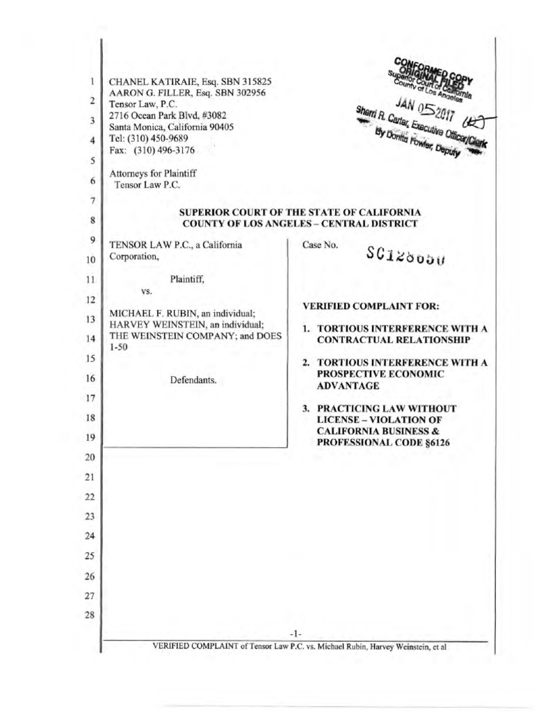 De La Huerta Michael Rubin PDF Tortious Interference Lawsuit