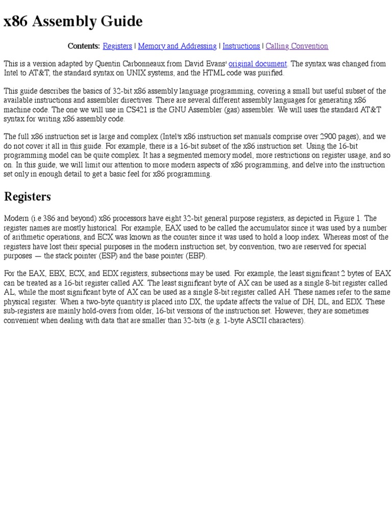 Guide To x86 Assembly | PDF | Subroutine | Assembly Language