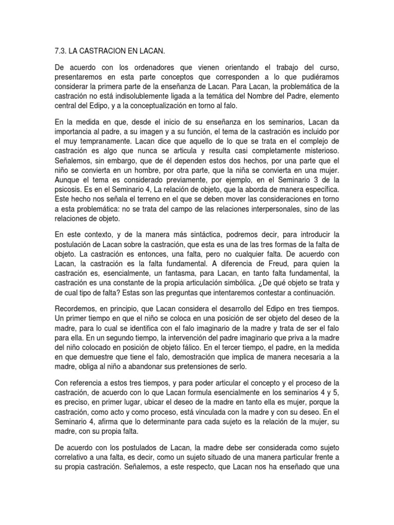 La Castracion en Lacan | PDF | Jacques Lacan | Complejo de Edipo