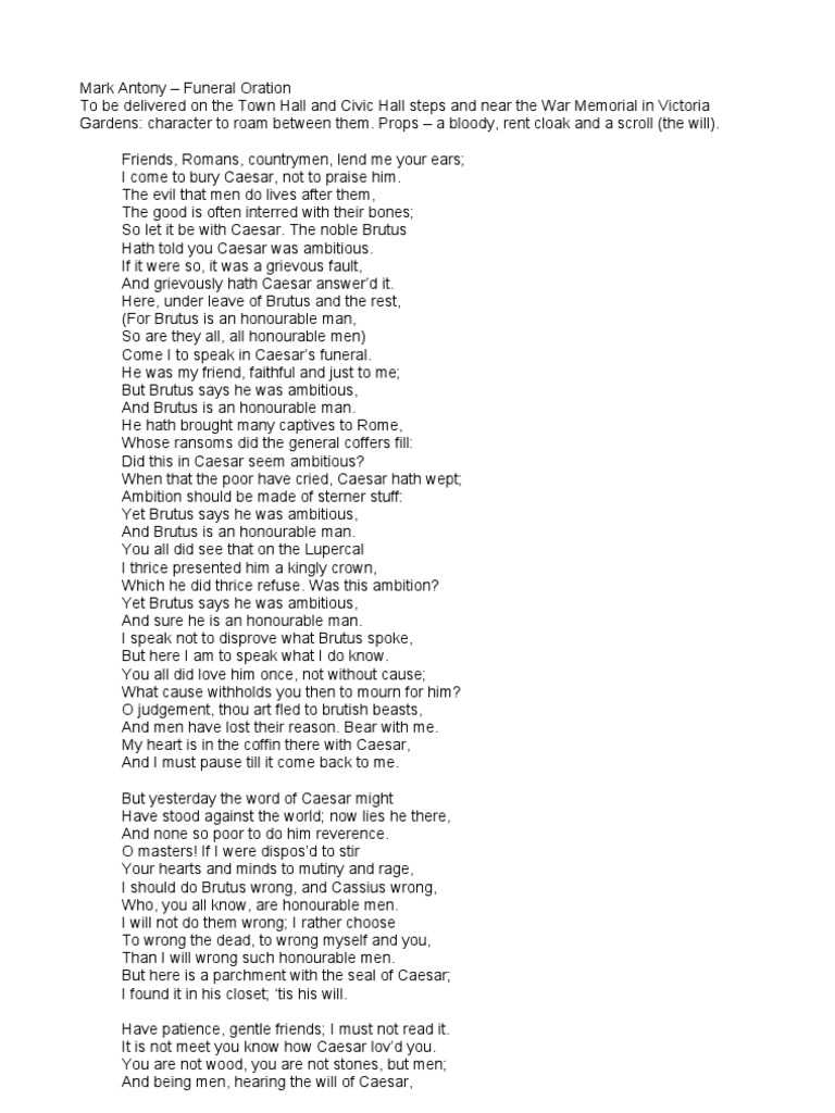 Antony Funeral Oration Julius Caesar