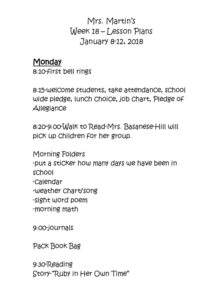Week 18 Lesson Plans for Mrs. Martin | PDF | Grammar | Linguistic Typology