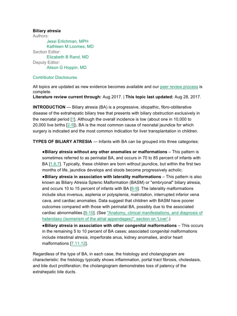 Overview of Biliary Atresia | PDF | Liver | Cirrhosis