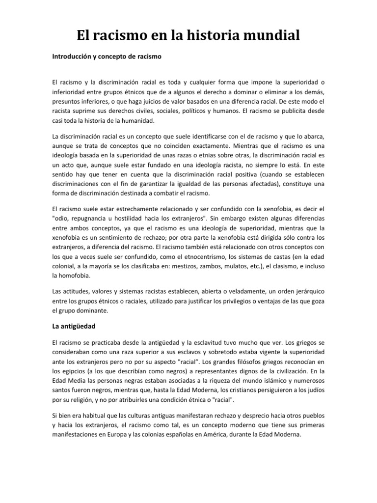 El Racismo en La Historia Mundial Segregación racial Racismo