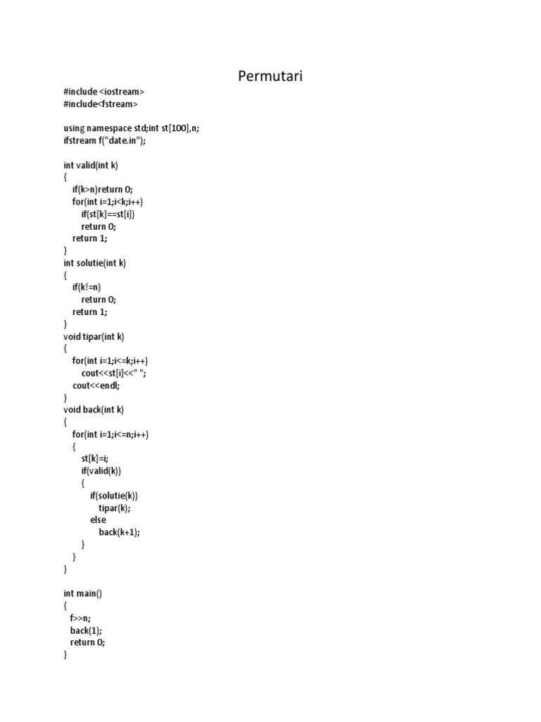 Permutari | C++ | Computer Programming