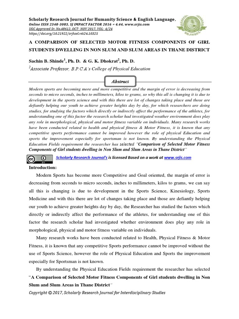 A Comparison of Selected Motor Fitness Components of Girl Students ...