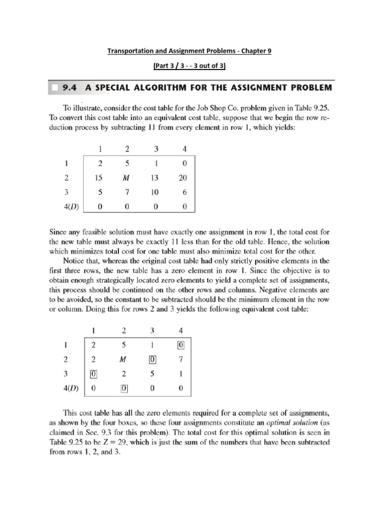 transportation and assignment problems and solutions pdf