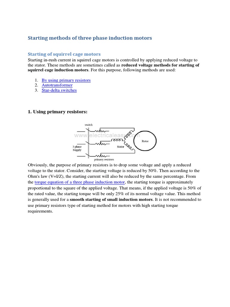 Starting Methods of Three Phase Induction Motors PDF Servomechanism