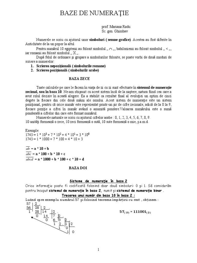 Sisteme De Numeratie Pdf