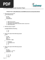 C Programming Sample Question Paper: Multiple Choice (Only ONE Choice Is The RIGHT Answer For Each Question Below)