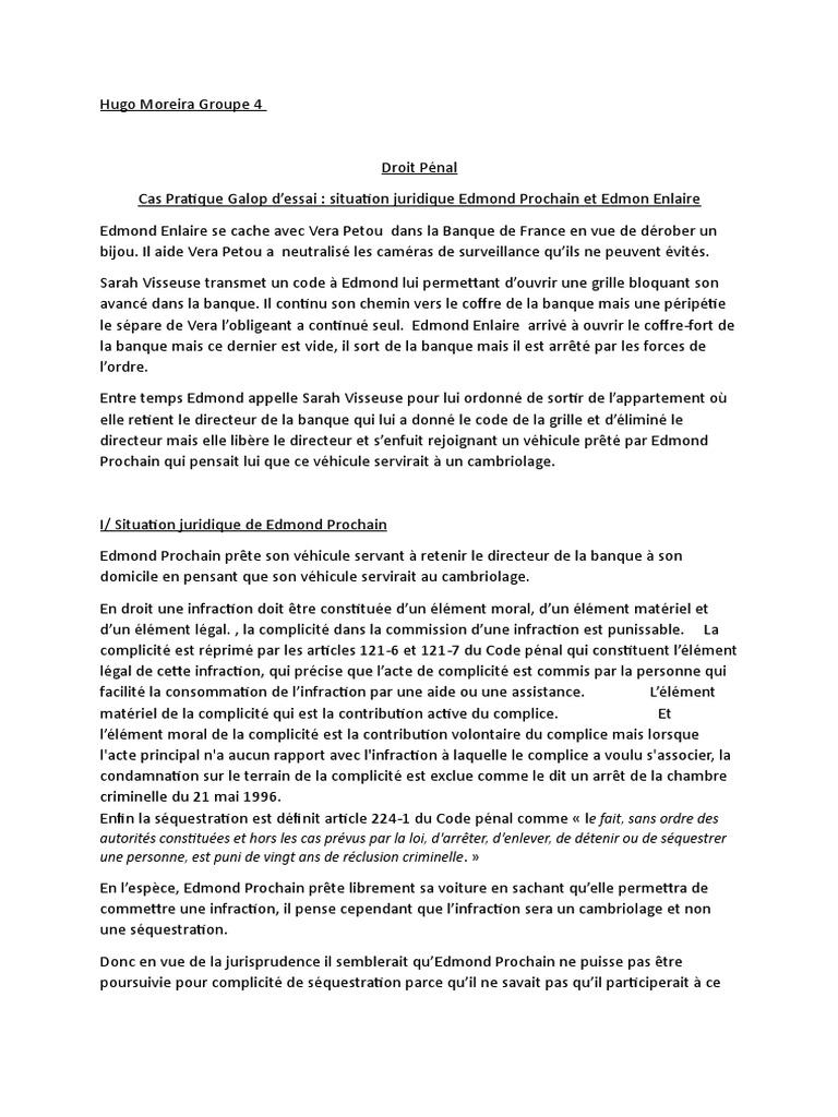 Cas Pratique Droit Penal Felonie Loi Criminelle