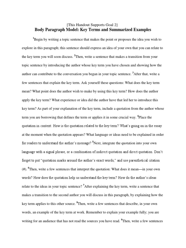 Essential Handouts Body Paragraph Model | PDF | Paragraph | Sentence
