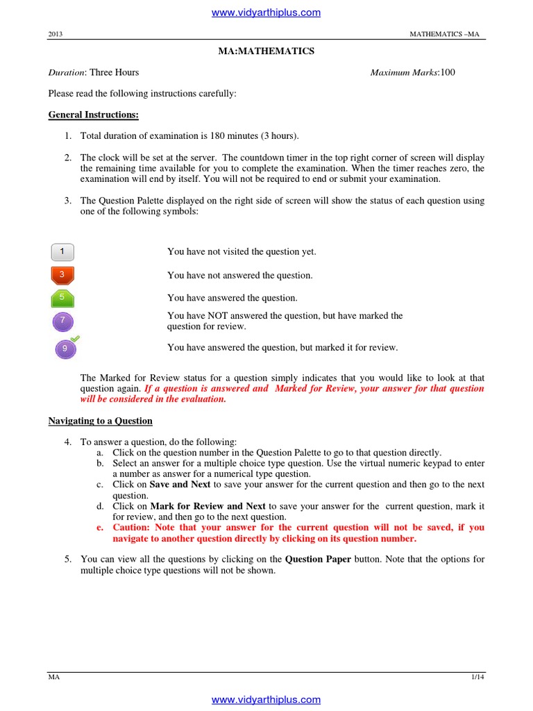 2013 Mathematics MA Exam Instructions | PDF | Matrix (Mathematics ...