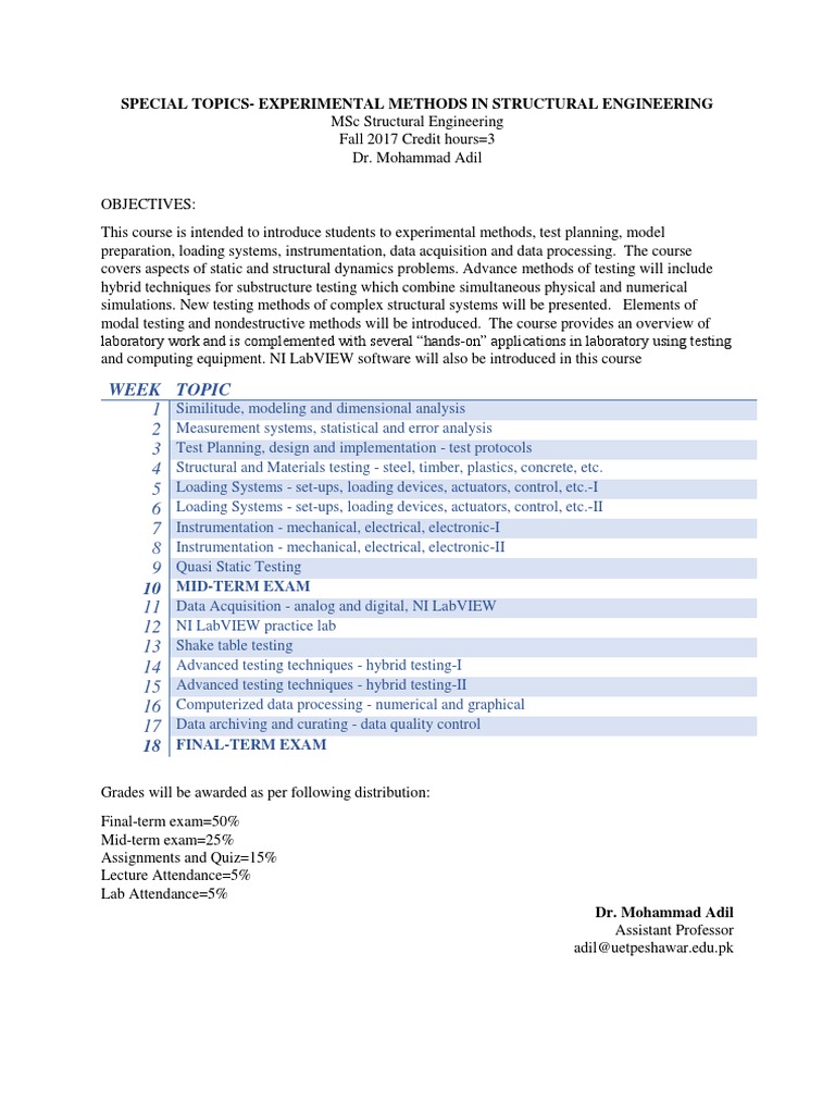 Experimental Methods in Structural Engineering | PDF | Instrumentation ...
