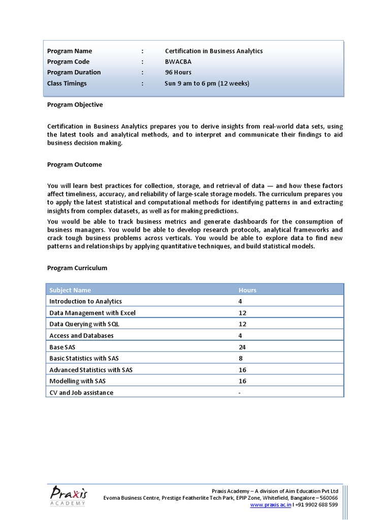 SAS Business Analytics Certification Program | PDF | Sas (Software ...