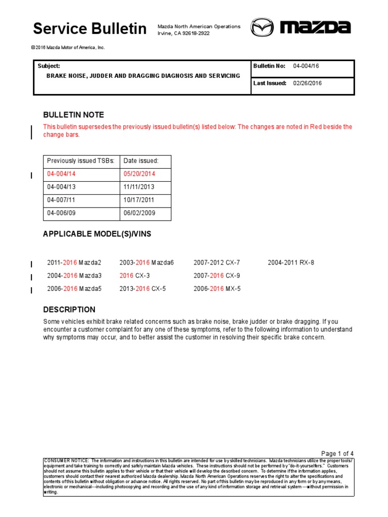 Brake Noise, Judder and Dragging Diagnosis and Servicing Download