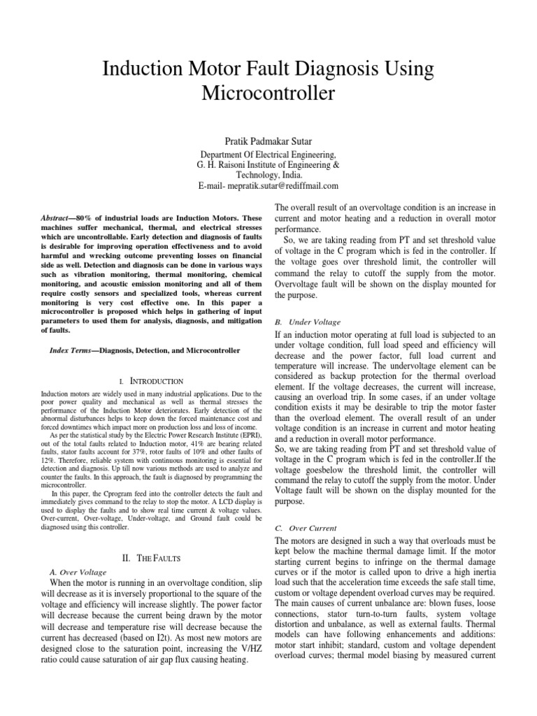 Induction Motor Fault Diagnosis Using Micro-Controller | PDF ...