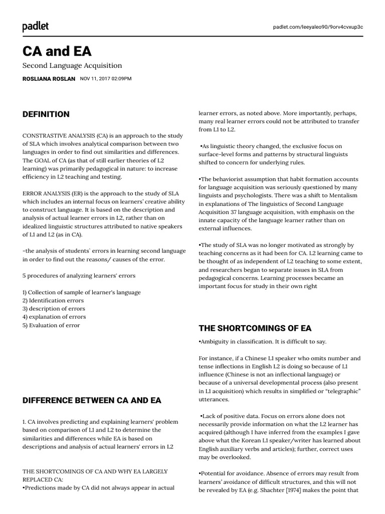 Contrastive And Error Analysis PDF Second Language Acquisition