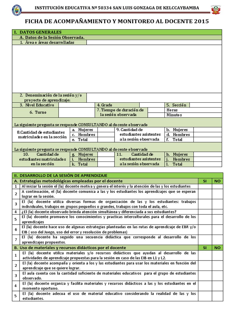 Ficha de Acompañamiento y Monitoreo Al Docente | PDF | Salón de clases ...
