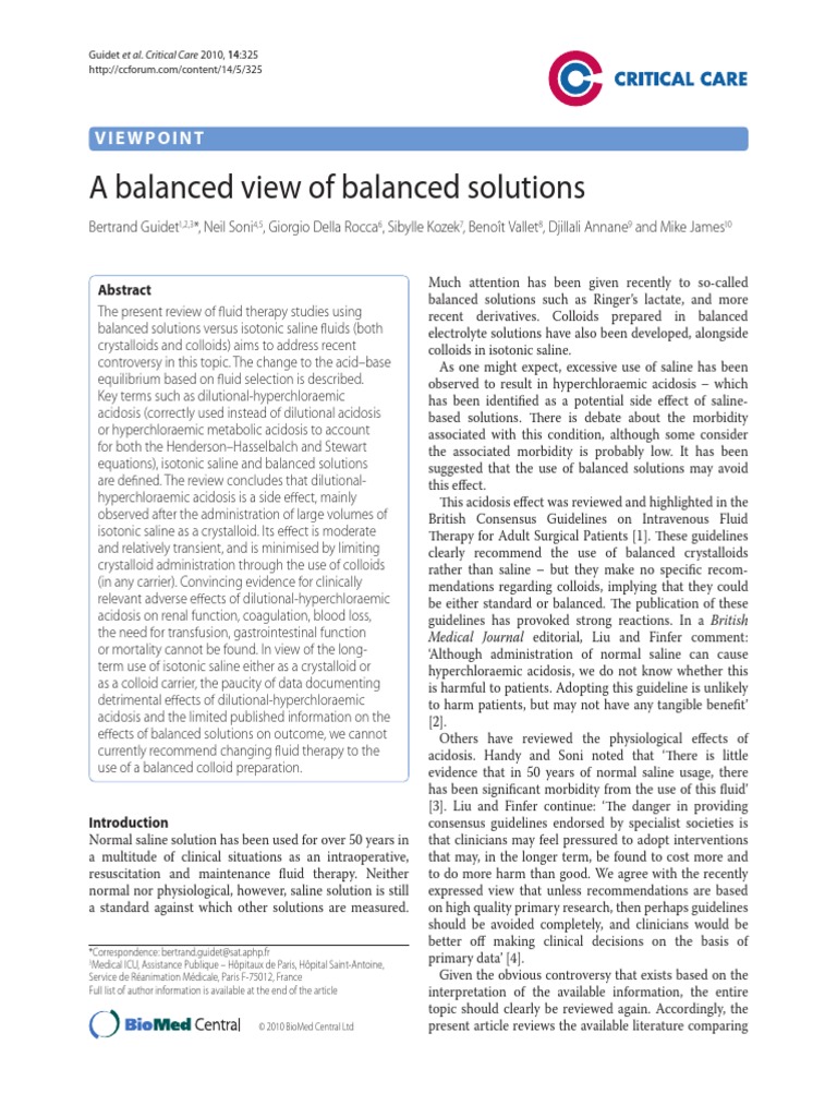 A Balanced View Of Balanced Solutions Pdf Saline Medicine