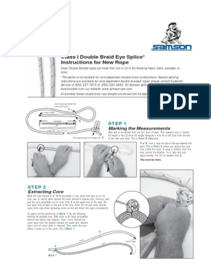 Class I Double Braid Eye Splice Instructions For New Rope: Marking The  Measurements, PDF, Rope