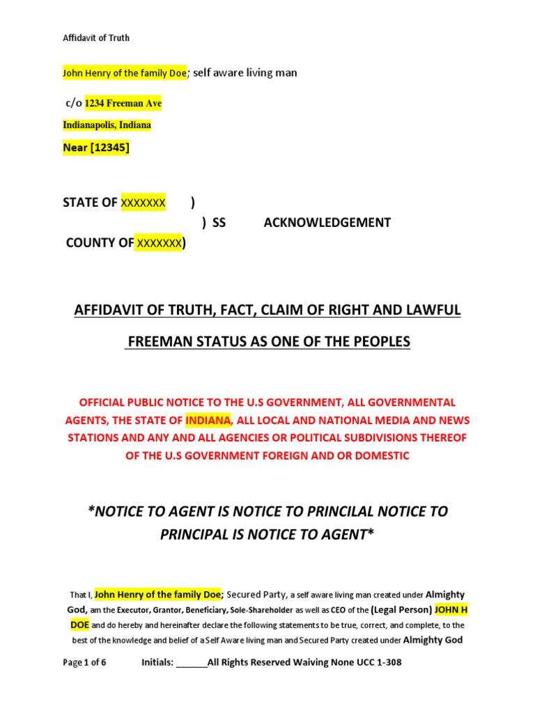 Affidavit of Truth Template #1 #TeamTyler | Notary Public | Affidavit