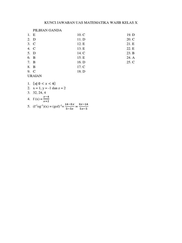 Kunci Jawaban Uas Ganjil Matematika Wajib Kelas X Pdf