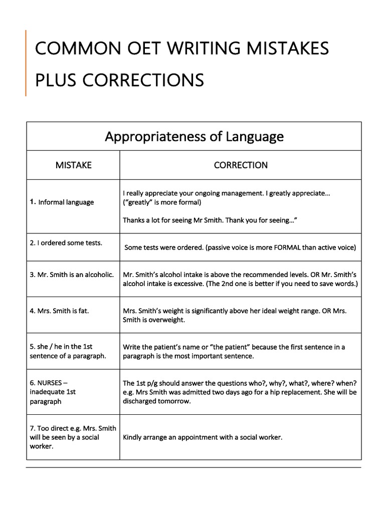 Common Oet Writing Mistakes Clause Verb