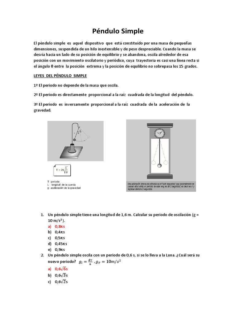 Pendulo Simple Ondas Pdf Olas Tiempo Espacial