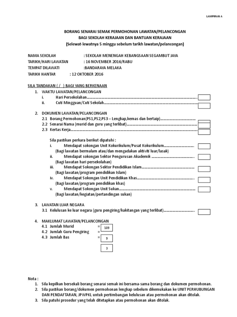 Borang Senarai Semak Permohonan Lawatan Pdf