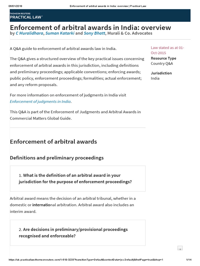 Enforcement of Arbitral Awards | PDF | Public Policy Doctrine | Arbitration