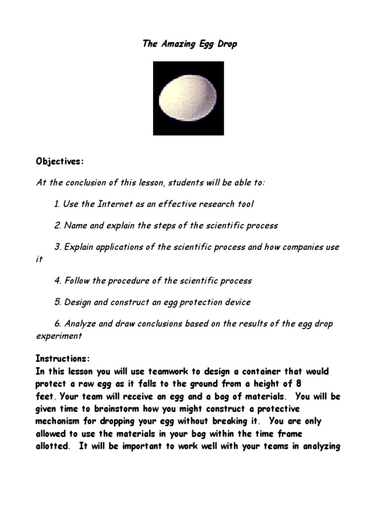 Egg Drop Experiment: Design & Analysis | PDF | Scientific Method ...