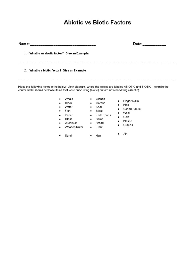 Abiotic Vs Biotic Factors Worksheet Answers - Admuscente