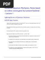 Advanced Quantum Mechanics, Notes Based On Online Course Given by Leonard Susskind - Lecture 1