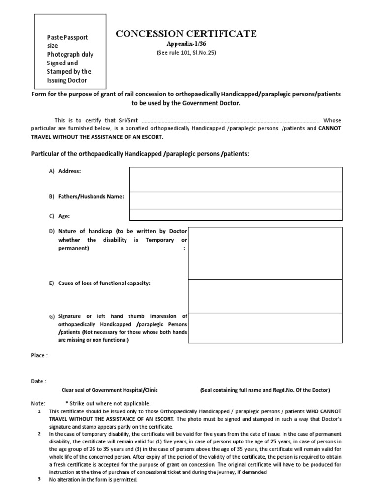 Concession Certificate For Physically Handicapped Person PDF Seal