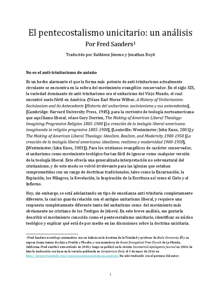 Análisis del Pentecostalismo Unicitario | PDF | Dios en el cristianismo ...
