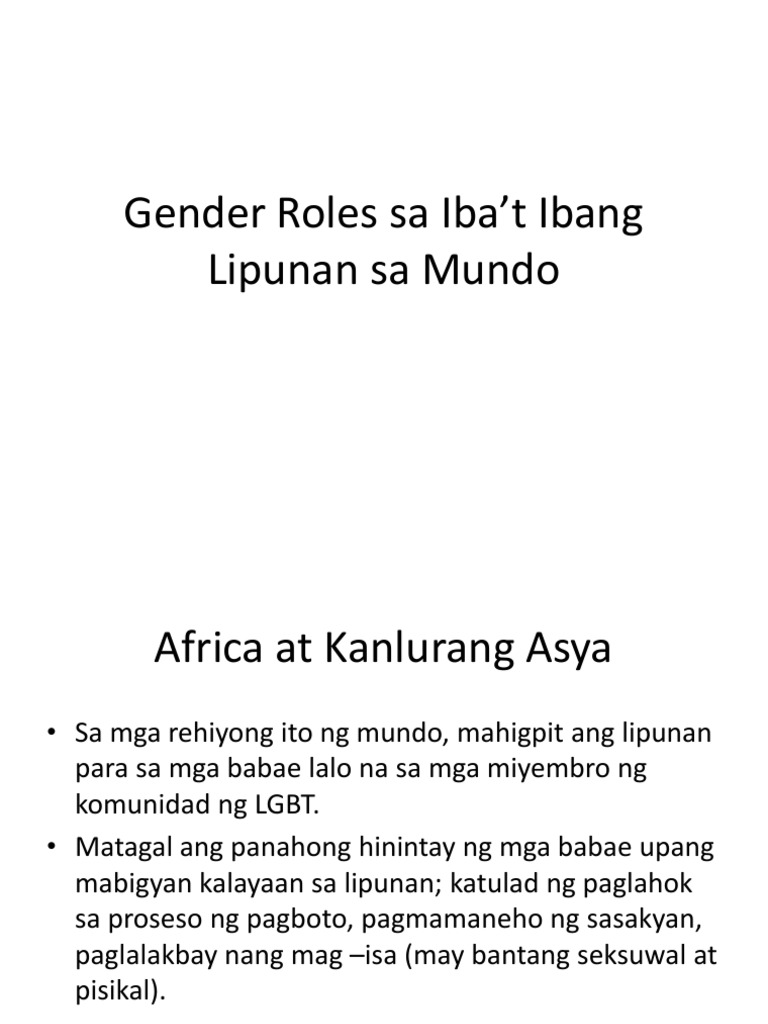 Gender Roles Sa Iba't Ibang Lipunan Sa Mundo