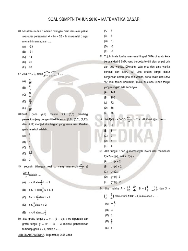 Soal Sbmptn 2016 Matematika Dasar