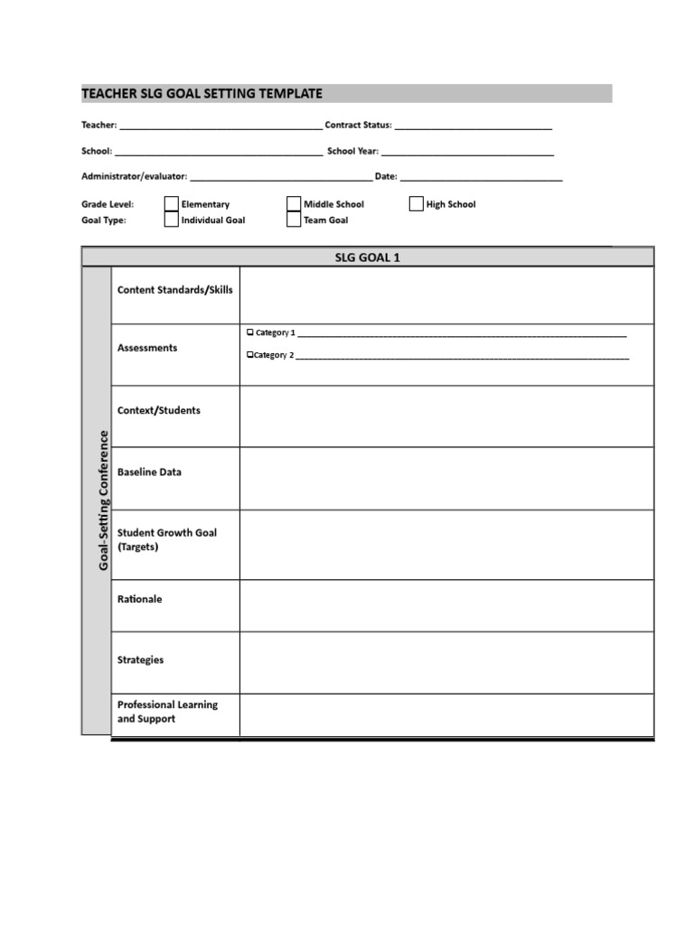 Teacher SLG Goal Setting Template | PDF | Educational Assessment ...