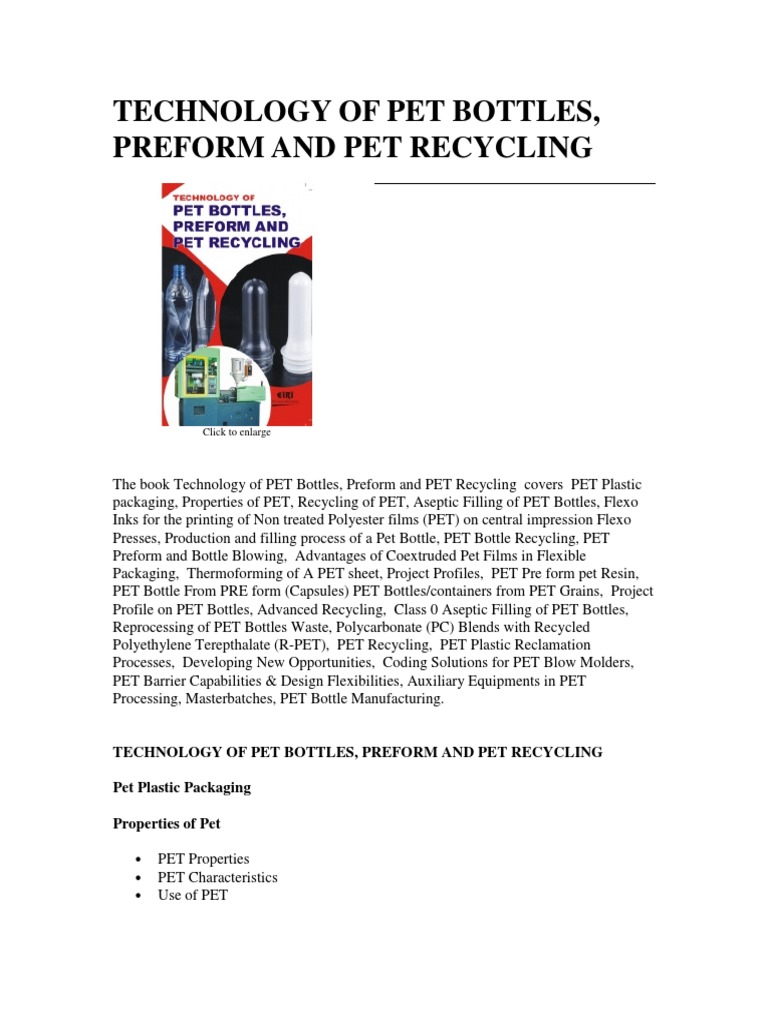 Pet Pre Form Pet Resin Pet Recycling Technology Book PDF PDF