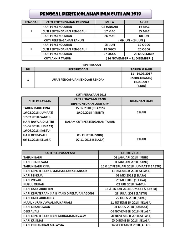 Jadual Persekolahan  PDF