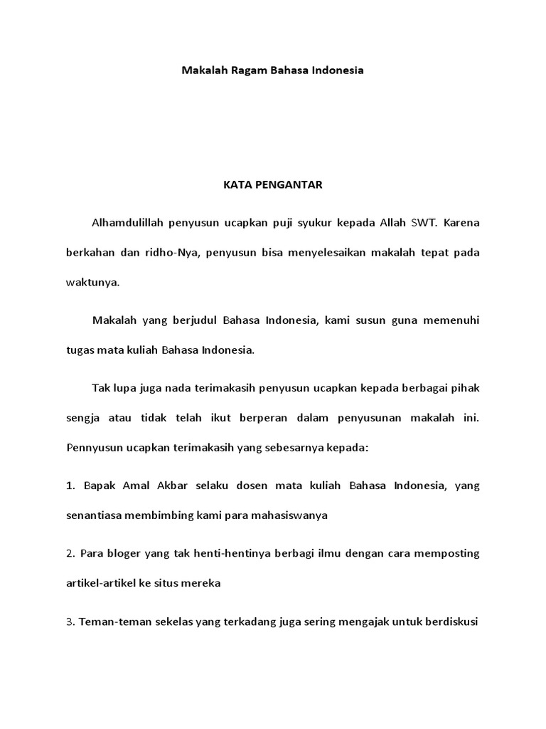 Makalah Ragam Bahasa Indonesia
