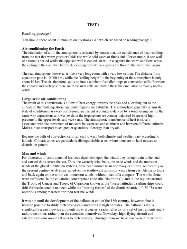 Ielts Test 1 PDF Atmospheric Circulation Atmosphere Of Earth