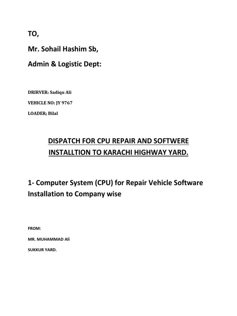 Dispatch Notice for Repair Delivery | PDF