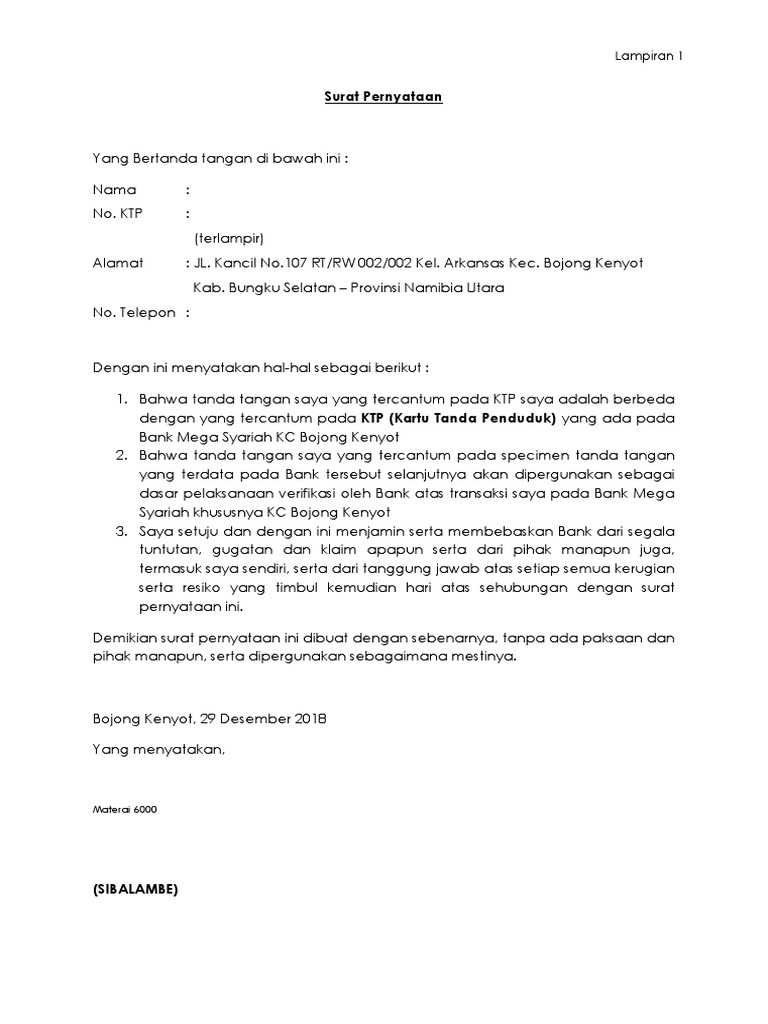 Contoh Surat Menukar Tandtangan Bank