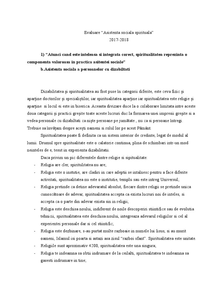 Evaluare Asistenta Sociala Spirituala