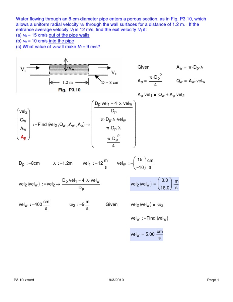 Pipe Flow Velocity Calculations | PDF | Phases Of Matter | Force