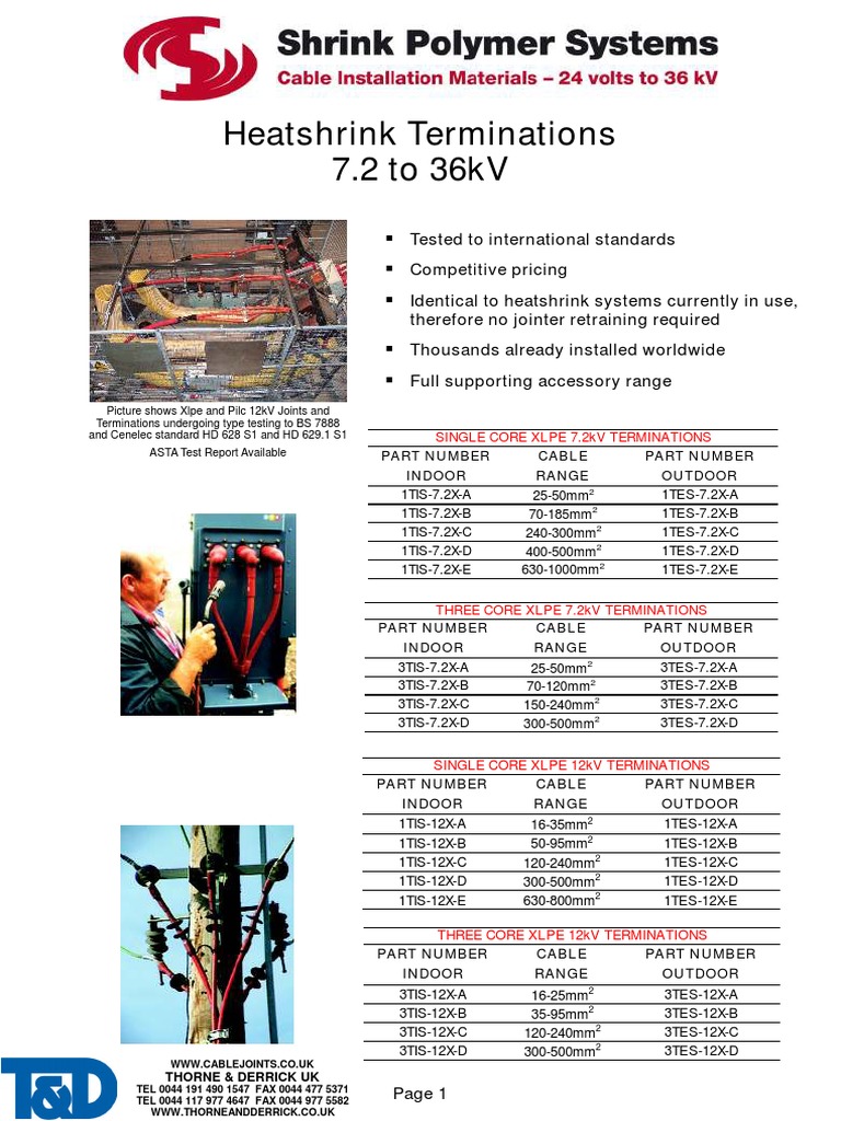 High Voltage Cable Terminations & Joint Kits, LV, 3.3 33kV SPS