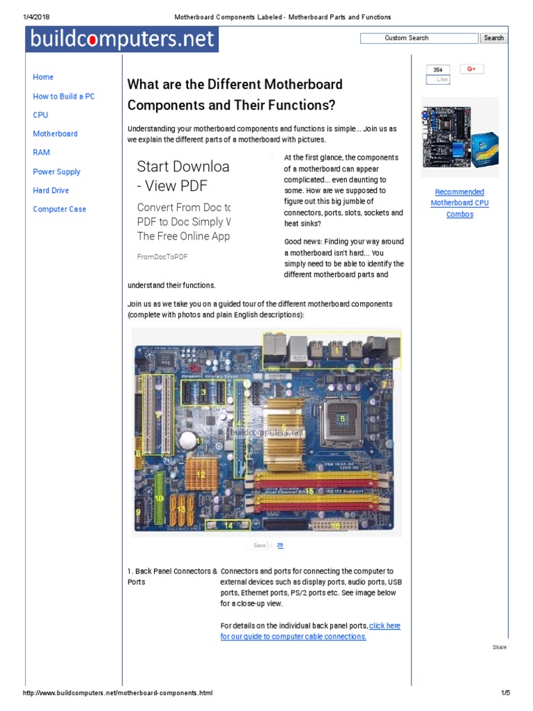Motherboard Components Labeled Motherboard Parts and Functions PDF