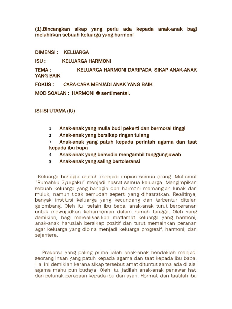 Sikap Anak untuk Keluarga Harmoni | PDF